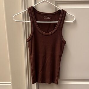 Womens Aerie Chocolate Brown Ribbed Knit Tank Top XS
